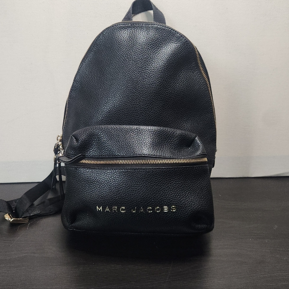 Marc Jacobs  Large Black Textured Backpack with Gold Zipper